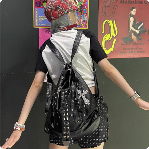 Cyber-Goth Rhinestone Cross Backpack.