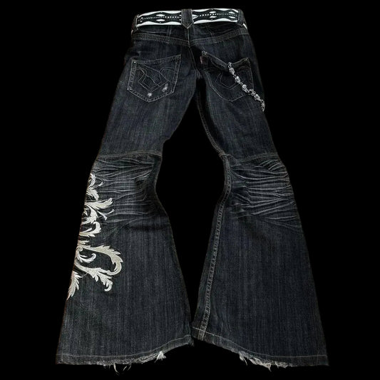 Embroidered Flared Denim Jeans