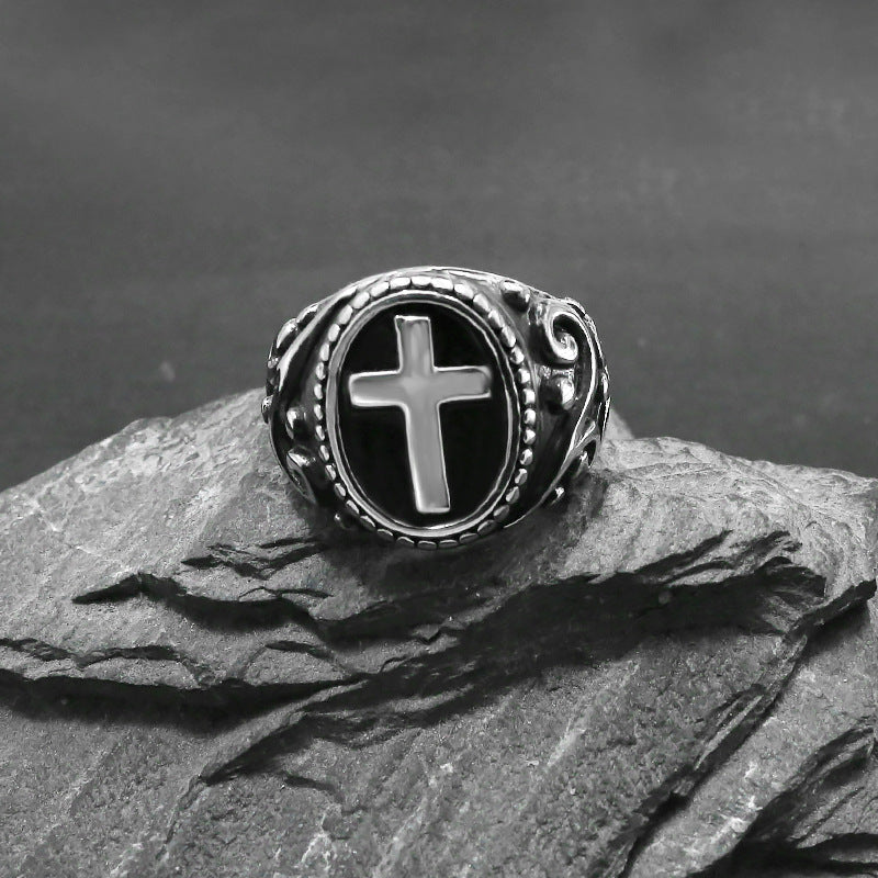itanium Steel Cross Ring