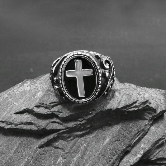 itanium Steel Cross Ring
