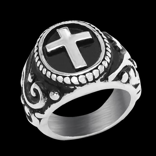 itanium Steel Cross Ring