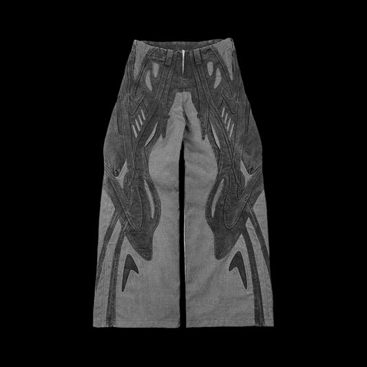 Panel Design Wide-Leg Jeans