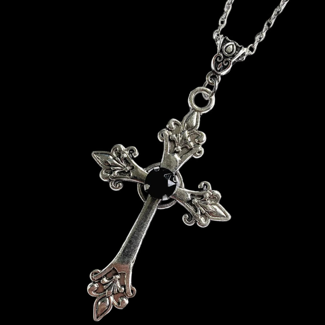 Gothic Floral Cross Necklace