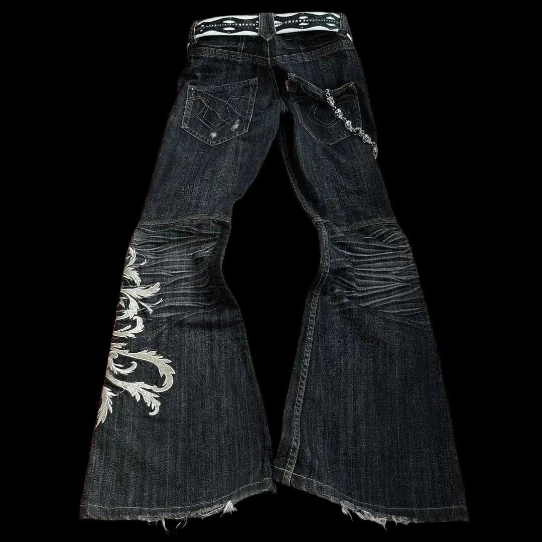 Embroidered Flared Denim Jeans
