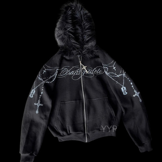 Silver Chain Fur Hoodie