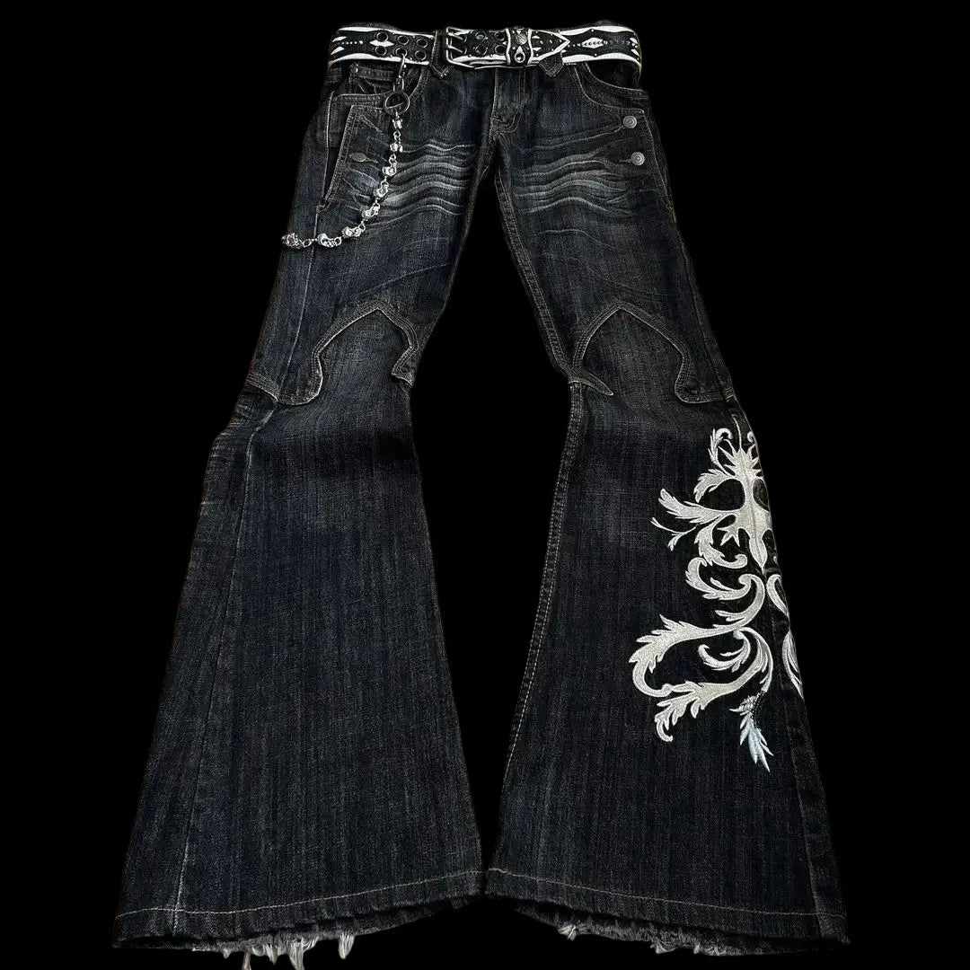 Embroidered Flared Denim Jeans