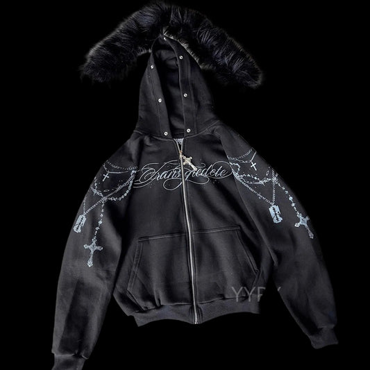 Silver Chain Fur Hoodie