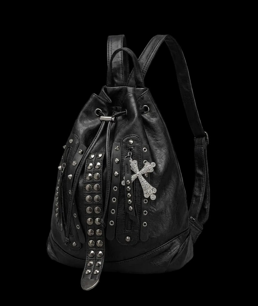 Cyber-Goth Rhinestone Cross Backpack.